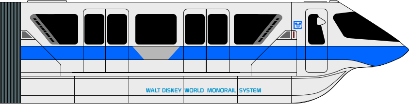 A blue striped monorail cab facing right.